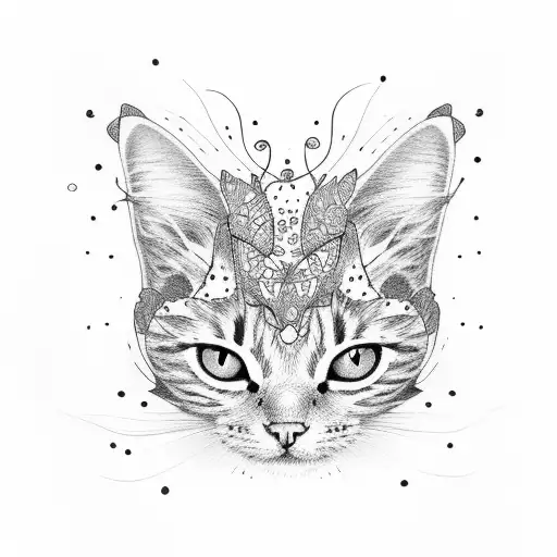 orange cat playing with a butterfly  tattoo design idea