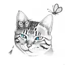 orange cat playing with a butterfly  tattoo design idea