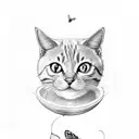 orange cat playing with a butterfly  tattoo design idea