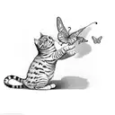 orange cat playing chasing a butterfly  tattoo design idea