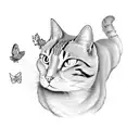 orange cat playing chasing a butterfly  tattoo design idea