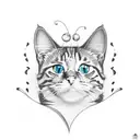 orange cat playing chasing a butterfly  tattoo design idea