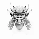 something between a jappannese omni mask and african tribesman mask tattoo design idea