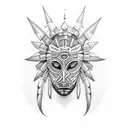 something between a jappannese omni mask and african tribesman mask tattoo design idea