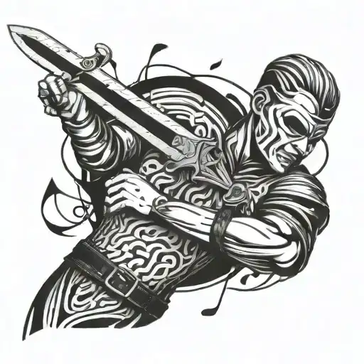 A warrior fighting leukemia with a sword made of music notes tattoo design idea