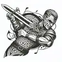A warrior fighting leukemia with a sword made of music notes tattoo design idea