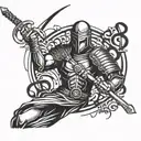 A warrior fighting leukemia with a sword made of music notes tattoo design idea