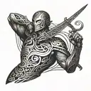 A warrior fighting leukemia with a sword made of music notes tattoo design idea