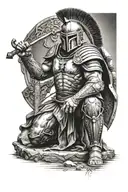 spartan warrior kneeling tattoo design idea