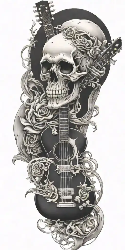 skull and electric guitar tattoo design idea