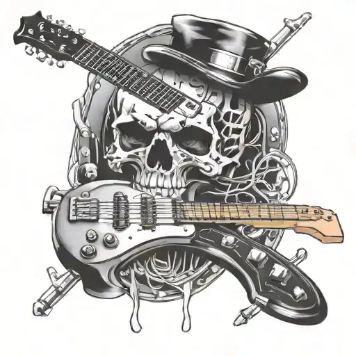 skull and electric guitar tattoo design idea