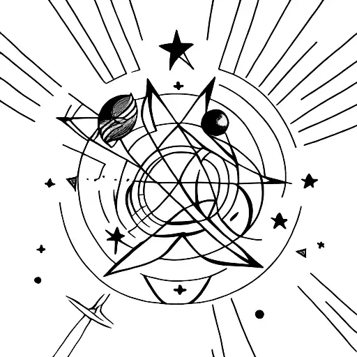 moons line arrows stars planets tattoo design idea