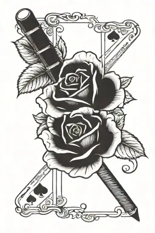 dad English rose pool cue fishing hook poker cards dominos  tattoo design idea