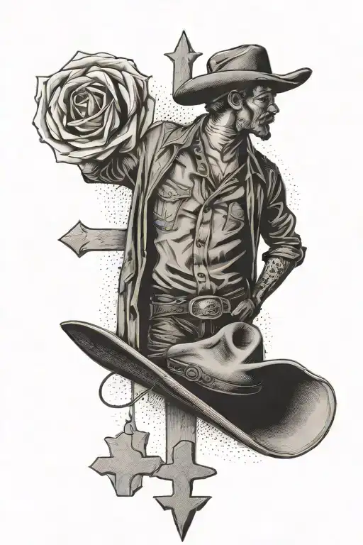 cross and cowboy tattoo design idea