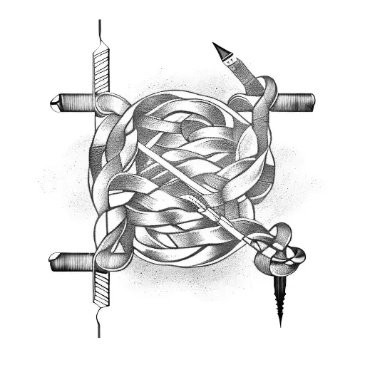 A knitting needle intertwined with a film reel tattoo design idea