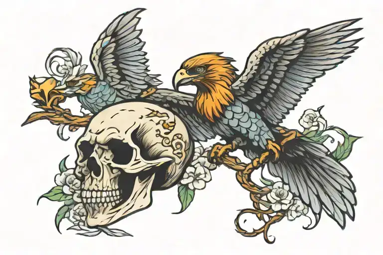 Eagle snake skull swallow bird tattoo design idea