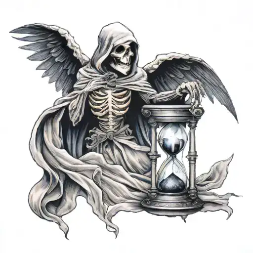grim reaper with hourglass and wings  tattoo design idea
