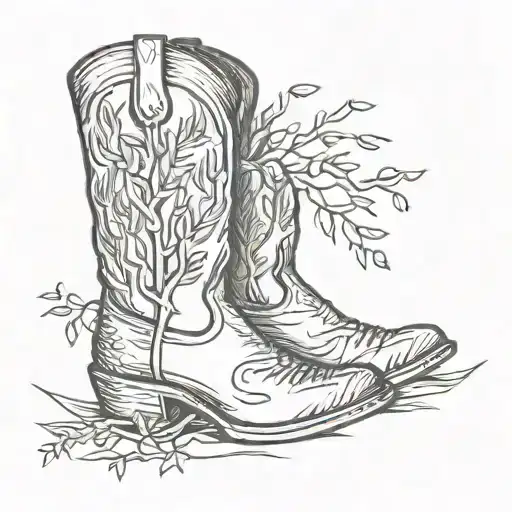cowboy boot with Willow tree coming out of the top of it  tattoo design idea