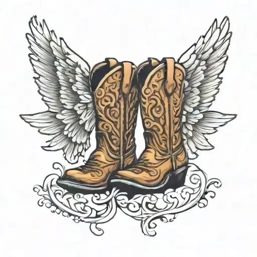 angel wings with  cowboy boots  tattoo design idea