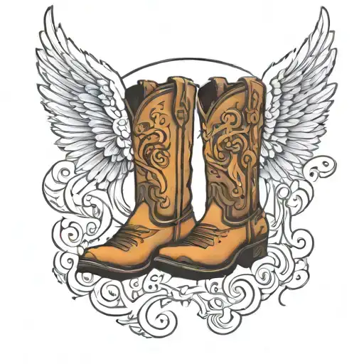 angel wings with  cowboy boots  tattoo design idea