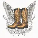 angel wings with  cowboy boots  tattoo design idea