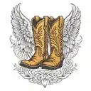 angel wings with  cowboy boots  tattoo design idea