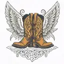 angel wings with  cowboy boots  tattoo design idea