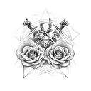 two crossed swords with roses around tattoo design idea