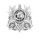 two crossed swords with roses around tattoo design idea