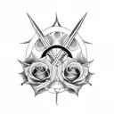two crossed swords upside down with roses around tattoo design idea