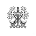 two crossed swords upside down with roses around tattoo design idea