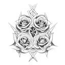 two crossed swords upside down with roses around tattoo design idea