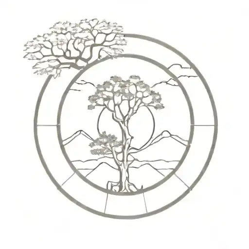 arc reactor, mountain, tree, live, explore embrace thrive tattoo design idea