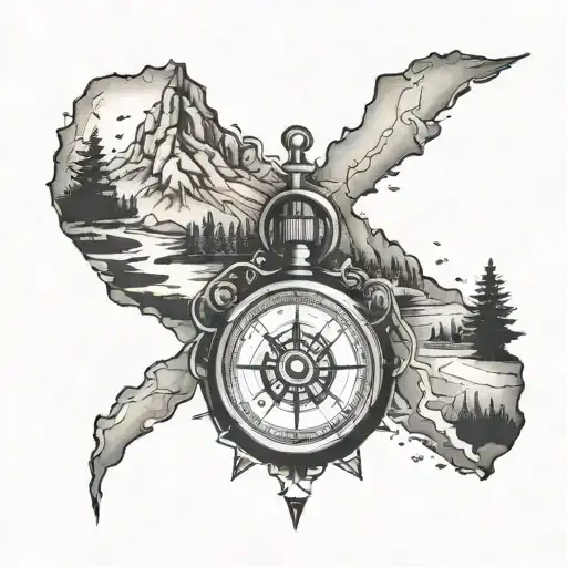 map, compass, life, mountain, tree, arc reactor, love tattoo design idea