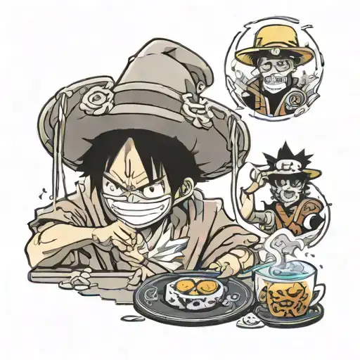 luffy straw hat & goku ultra instinct & Naruto gambling on crap table  tattoo design idea