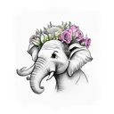 elephant head with roses, lillis and snap dragons surrounding it tattoo design idea