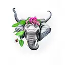 elephant head with roses, lillis and snap dragons surrounding it tattoo design idea