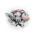 elephant head with roses, lillis and snap dragons surrounding it tattoo design idea