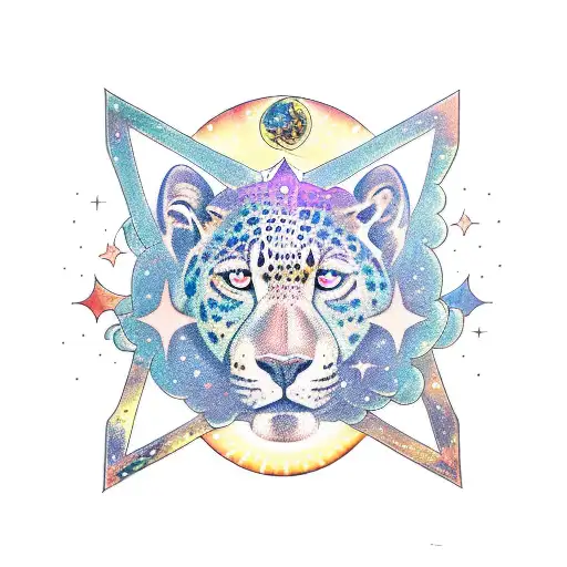 A mystical representation of the heavens with constellations forming the shape of a jaguar (onca) tattoo design idea