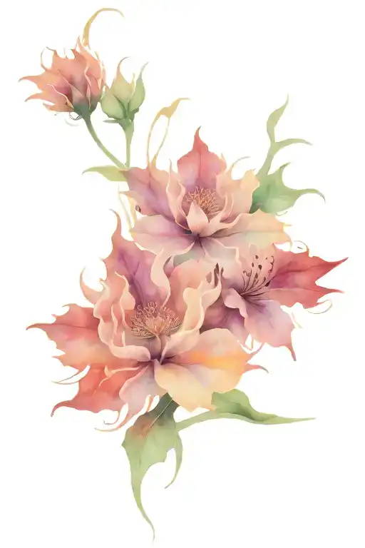 negative space cosmos on one side, negative space flora on the other side, separated by a thin soft zig zag staircase  tattoo design idea