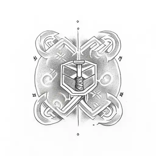 Thor's hammer ingraved with Runes with a Vegvísir in the background  tattoo design idea