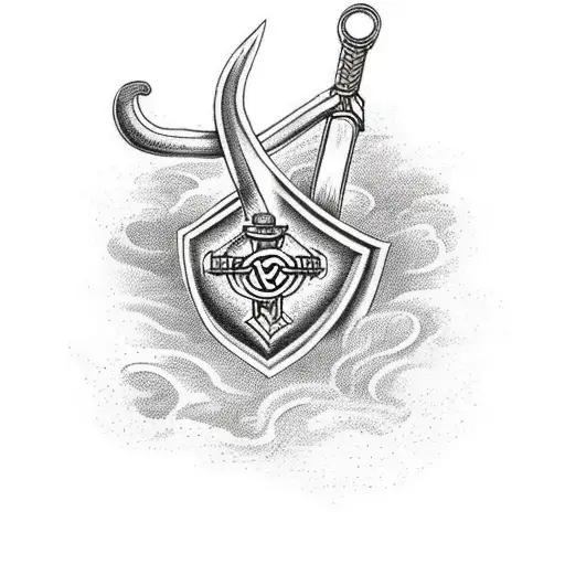 Thor's hammer ingraved with Runes with a Vegvísir in the background  tattoo design idea