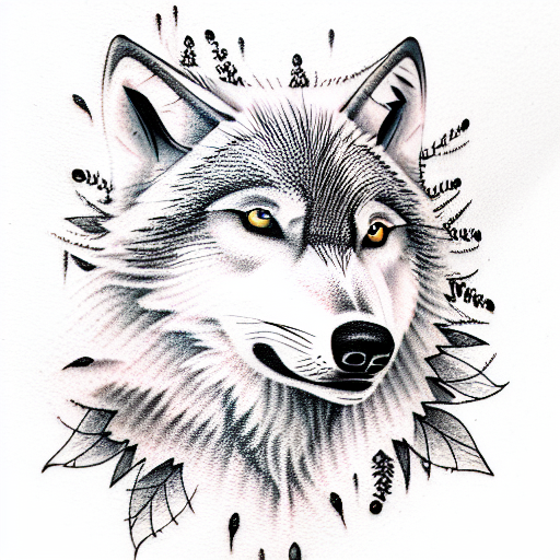 trees and wolves tattoo design idea