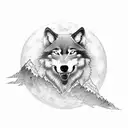 A dotwork tattoo of a wolf howling at the moon with boxing gloves on tattoo design idea