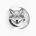 A dotwork tattoo of a wolf howling at the moon with boxing gloves on tattoo design idea