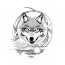 A dotwork tattoo of a wolf howling at the moon with boxing gloves on tattoo design idea