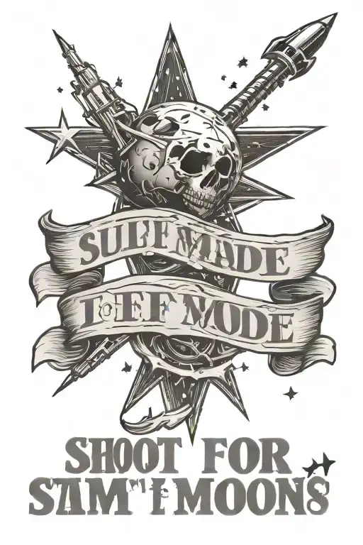 selfmade in tuff font big letters the in mid size uder that it should say shoot for the stars aim for the moon   tattoo design idea