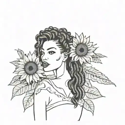 black pinup braids sunflowers tattoo design idea