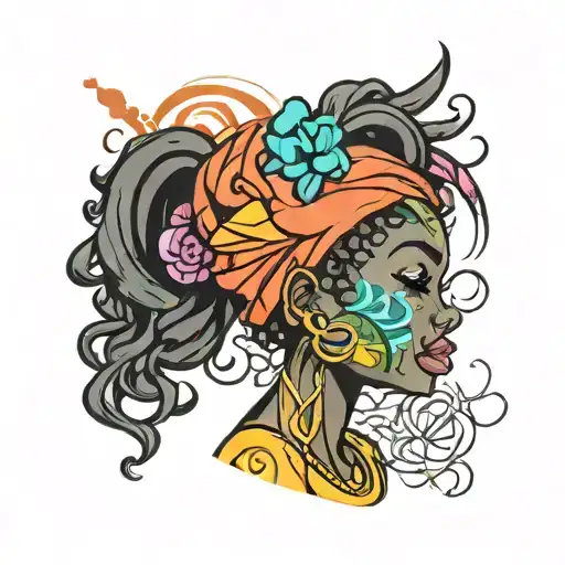 black woman cartoon character tattoo design idea