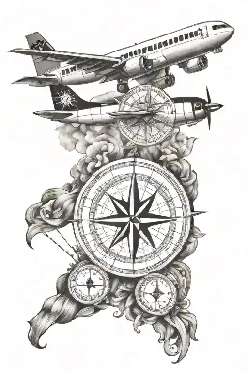 compass travel airplane cute girl and cute tattoo design idea